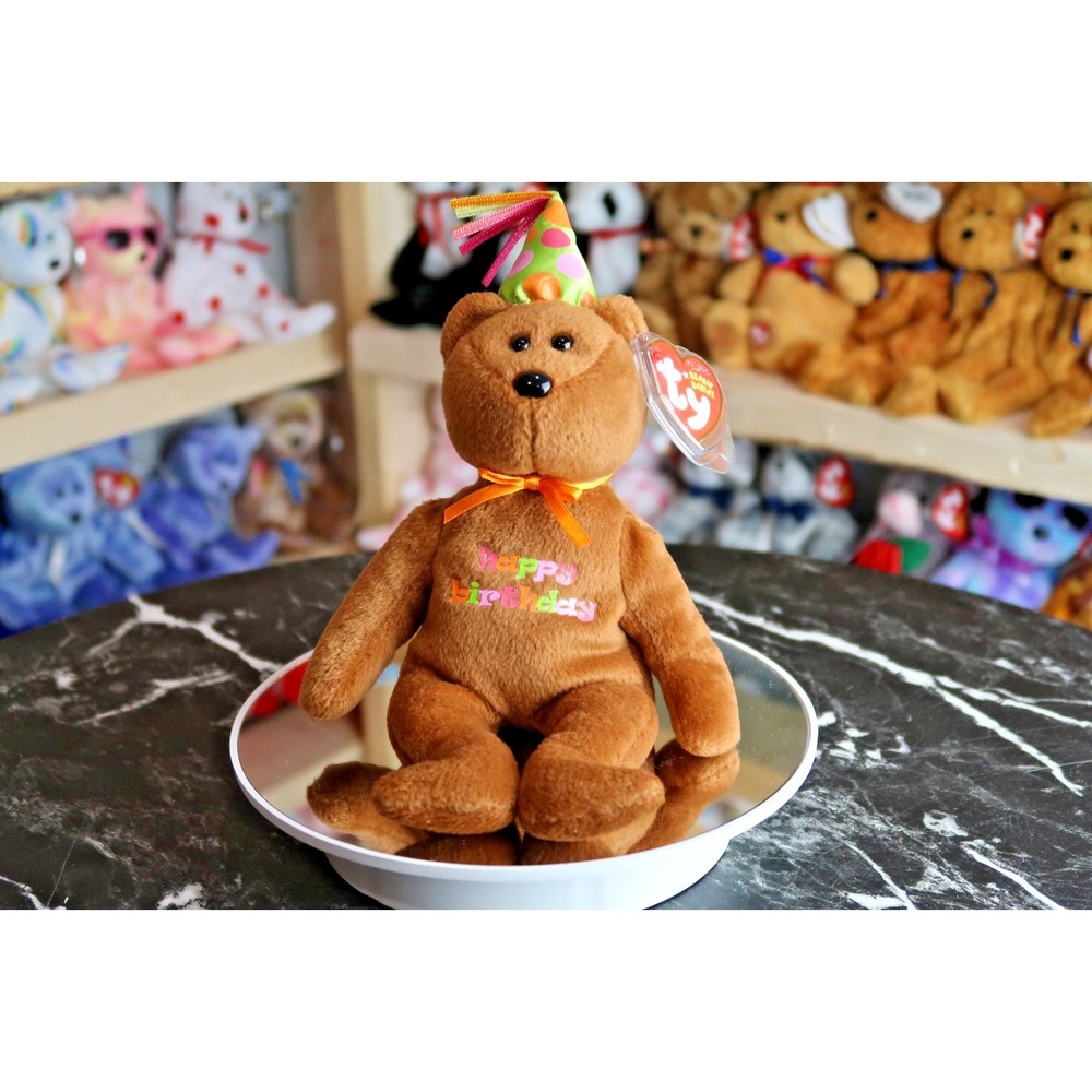 TY Beanie Baby - Happy Birthday Bear (Brown) | MWMT | Vintage | Rare